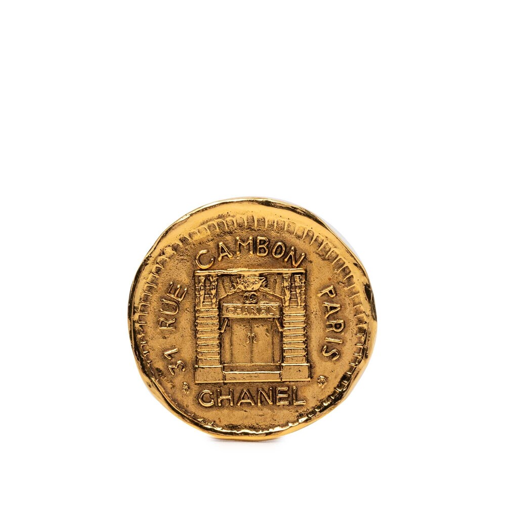 Pre-Loved Chanel Gold Plated 31 Rue Cambon Medallion Pin Brooch
